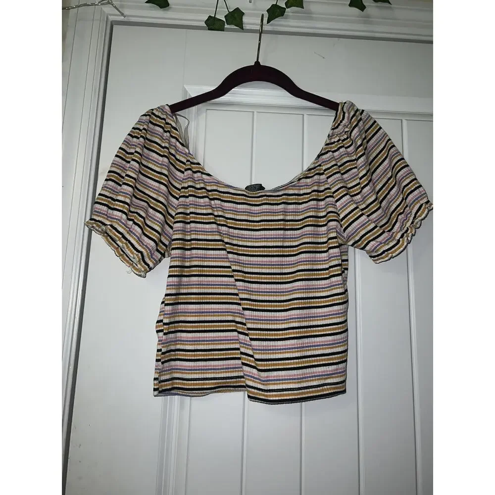 Wild Fable striped crop top off the shoulder bow orange pink purple small